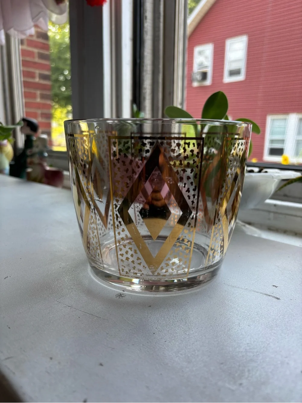 Vintage Hazel Atlas Midcentury 22kt Gold Glass Ice Bucket
